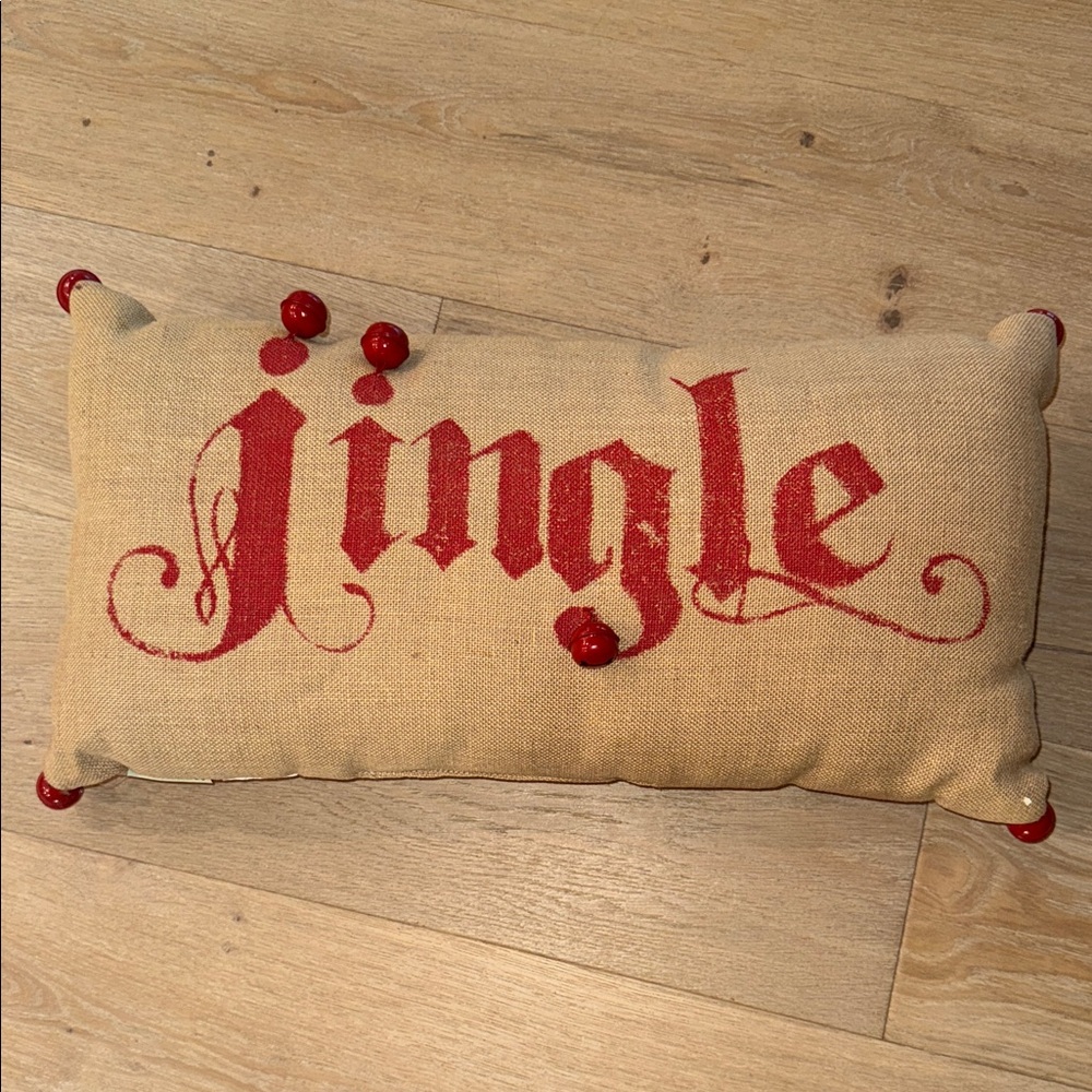 Pottery Barn Holiday Jingle Pillow - Red and Tan Rare